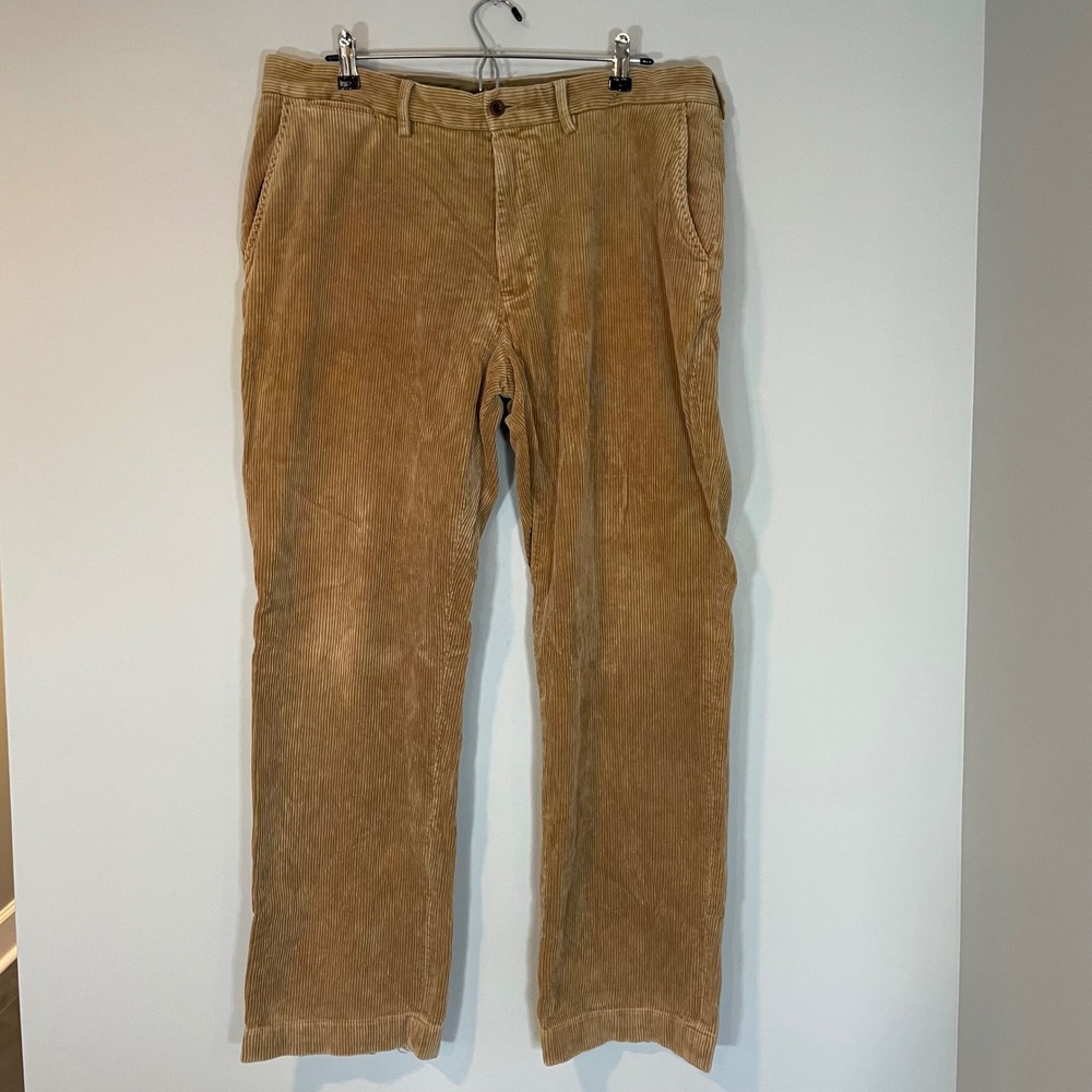 VTG Polo Ralph Lauren Preston Pant Mens 38x32 Tan Brown Wide Wale Corduroy FLAW